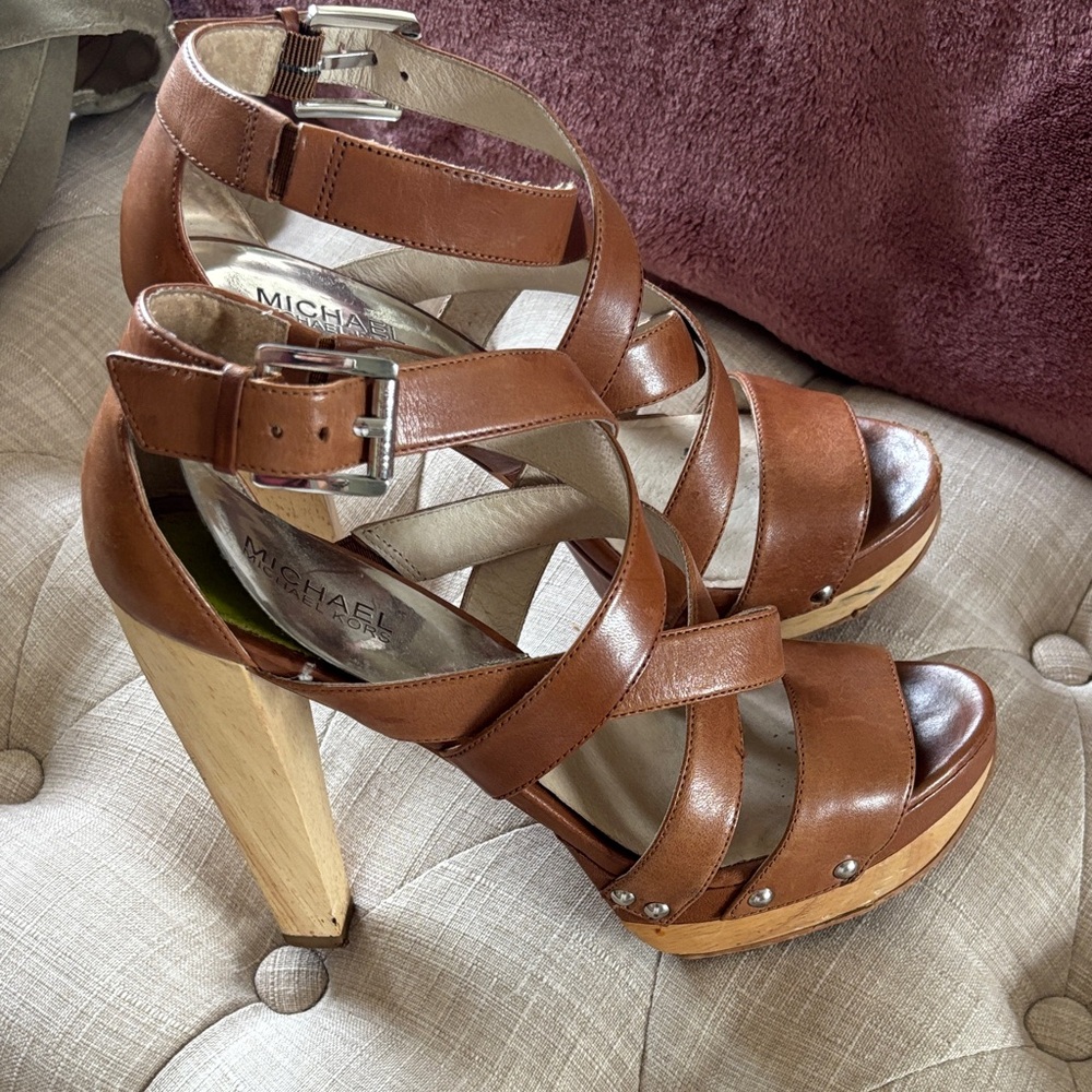 Michael Kors Tan Leather Strappy Platform Sandals